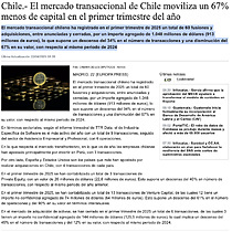 Chile.- El mercado transaccional de Chile moviliza un 67% menos de capital en el primer trimestre del ao